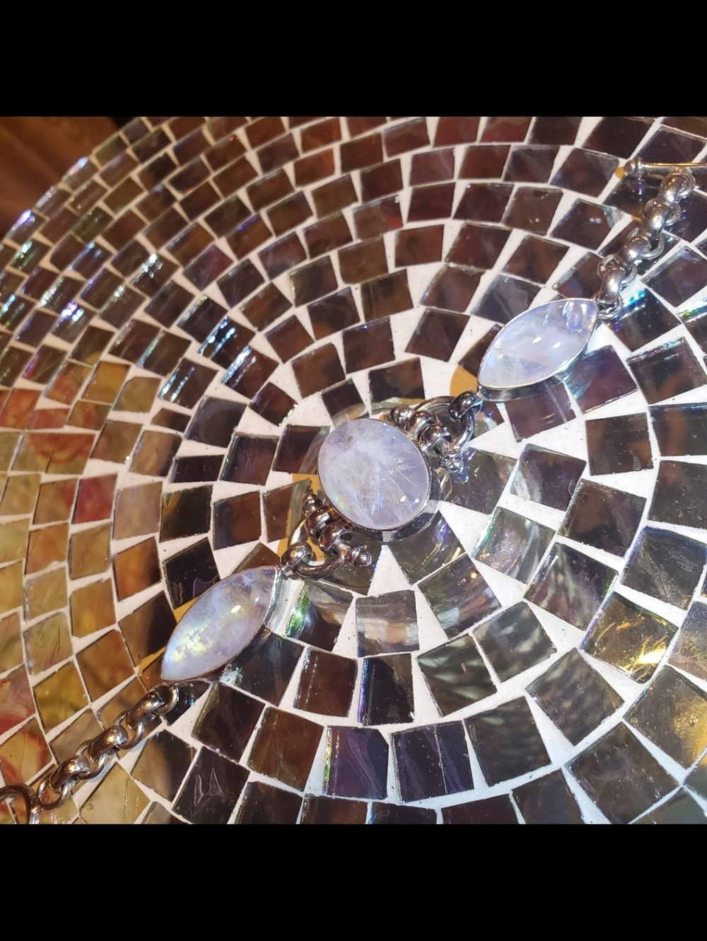 ♡Magical Fairy-tale Rainbow Moonstone & 925 Sterling Silver Bracelet~Vintage - Picture 9 of 16